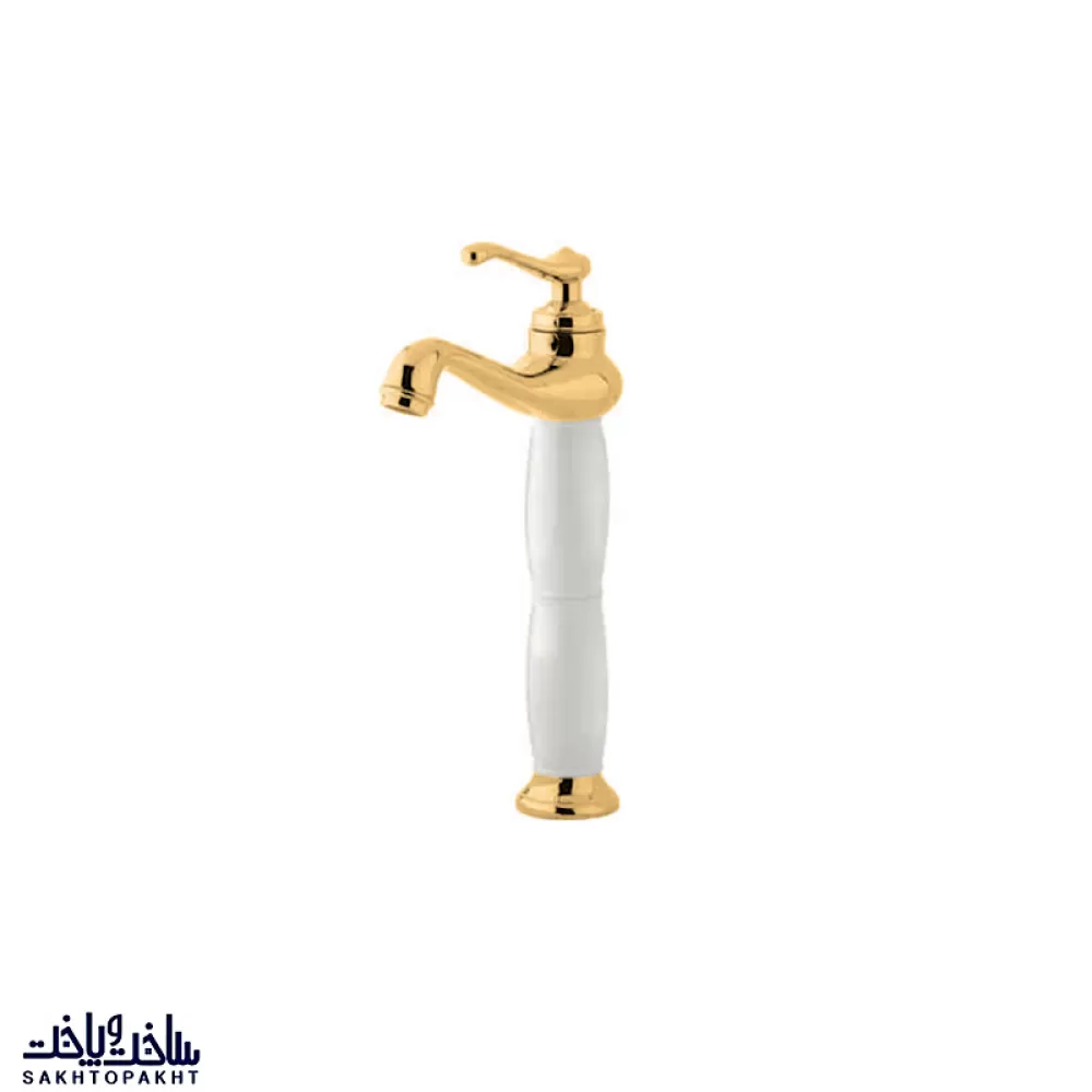  شیر روشویی پایه بلند باستان مدل لیندو سفید طلایی 