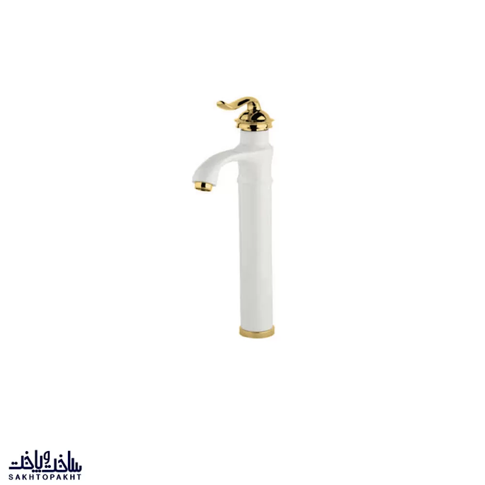 شیر روشویی پایه بلند باستان مدل آروشا سفید طلایی